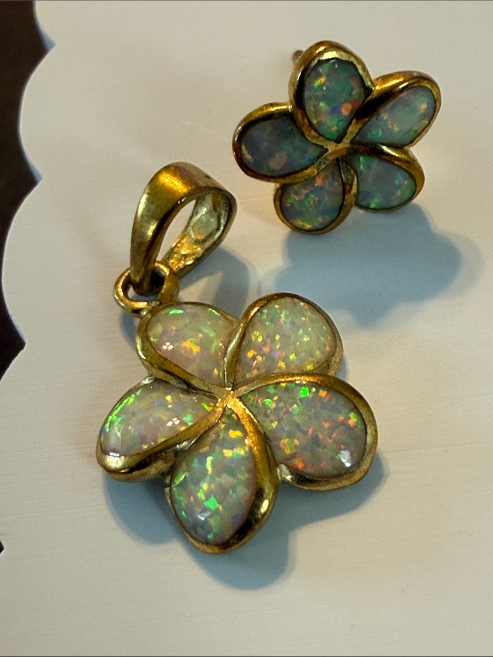 Vintage 925 stamped untested opal pendant charm & matching single stud earring
